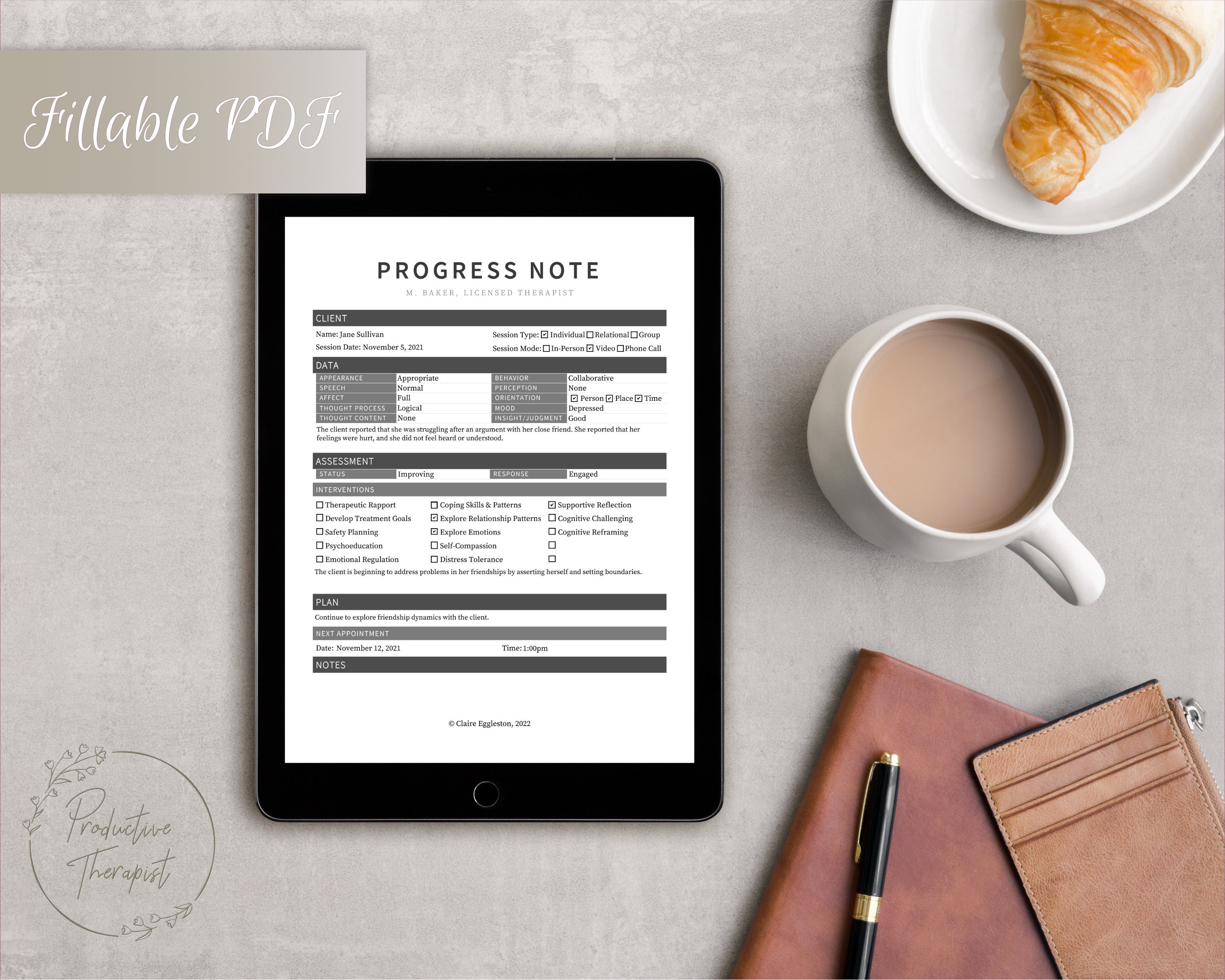 Checklist DAP Progress Note Template for Therapists, Counselors ...