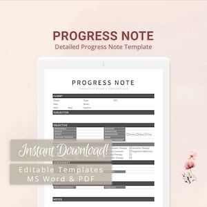 Detailed Progress Note Template for Therapists, Counselors, Psychologists, Social Workers | Fillable PDF | Word Template