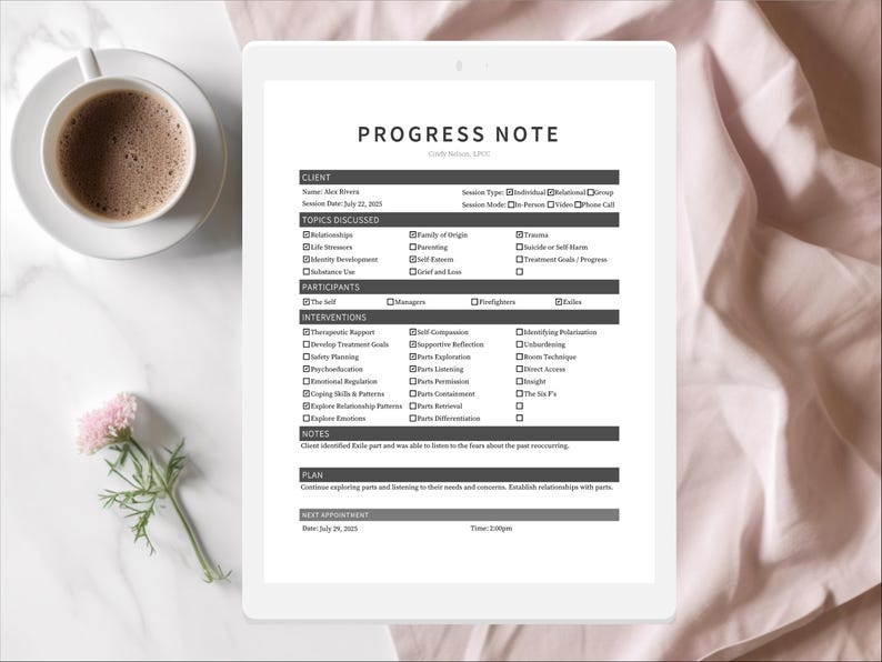 IFS Progress Note Template for Therapists, Counselors, Psychologists ...