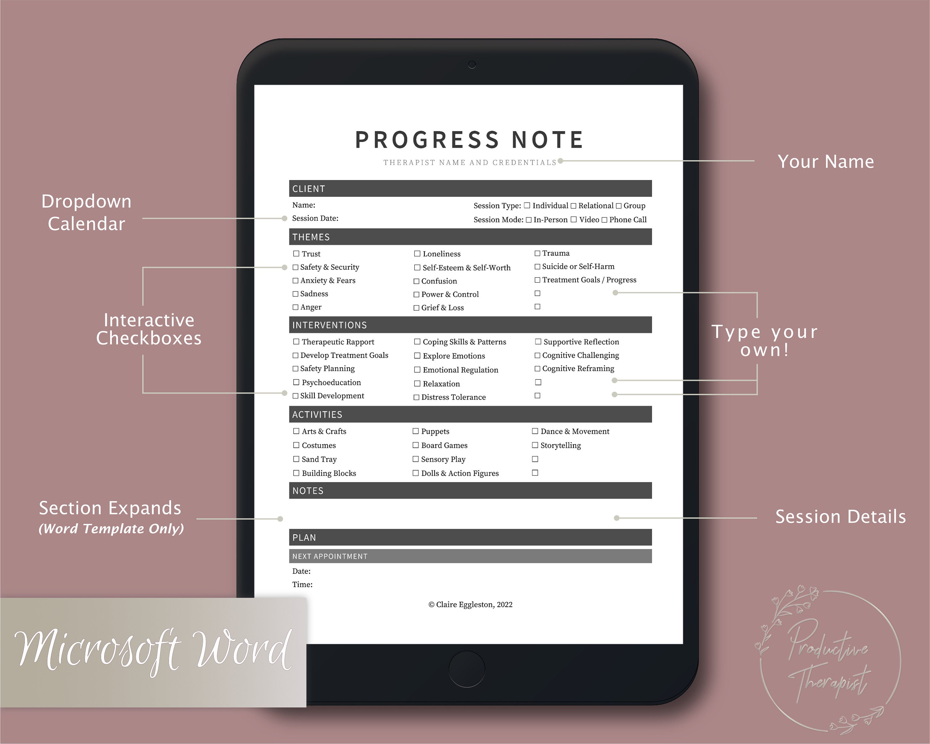 Play Therapy Progress Note Template for Therapists, Counselors