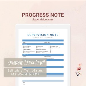 Supervision Note Template for Supervisors, Pre-Licensed Therapists, Counselors, Psychologists, Social Workers | Fillable PDF | Word Template