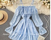 Off shoulder short dress strawberry dress goddess dress cottagecore clothing Bohemian STYLE