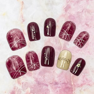 Korte rode aquarel acryl pers op nagels|Schattige lijm op nagels|Doodskist nepnagels 22 mm|Handgemaakt|Druk op ons met ontwerp|Trendy zomernagels