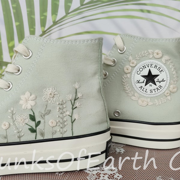 Custom Converse Chuck Taylor 1970s embroidery White Floral /Embroidered Converse /Custom Converse High Top Shoes For Bride Best Gift for Her