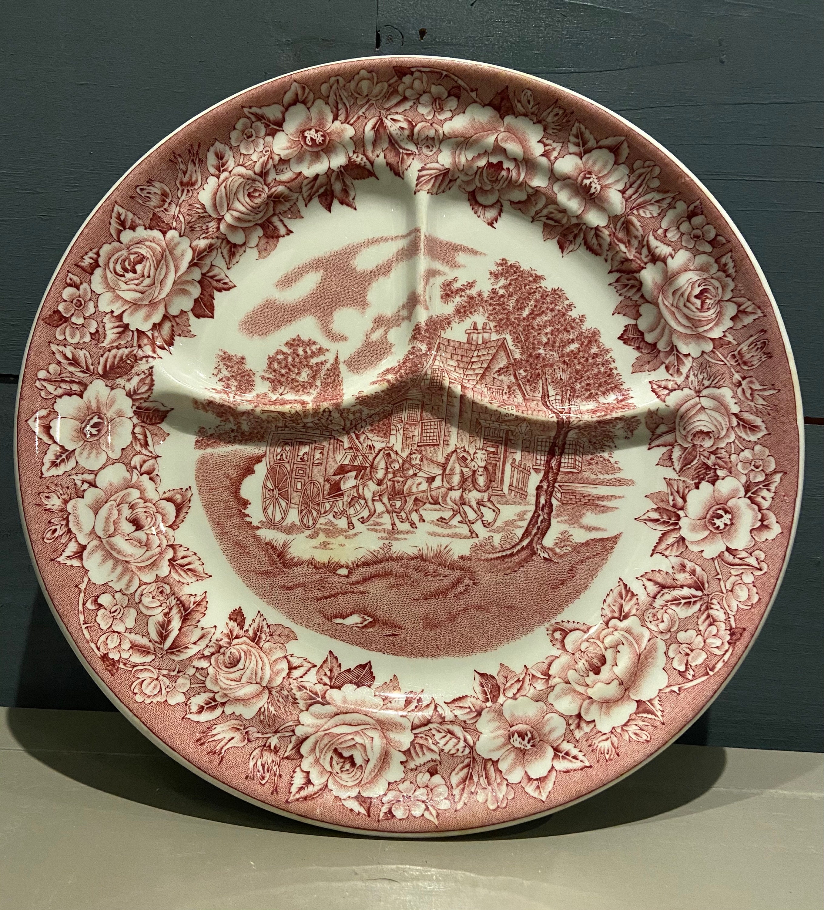 Shenango China Red Floral Divided Plate Etsy