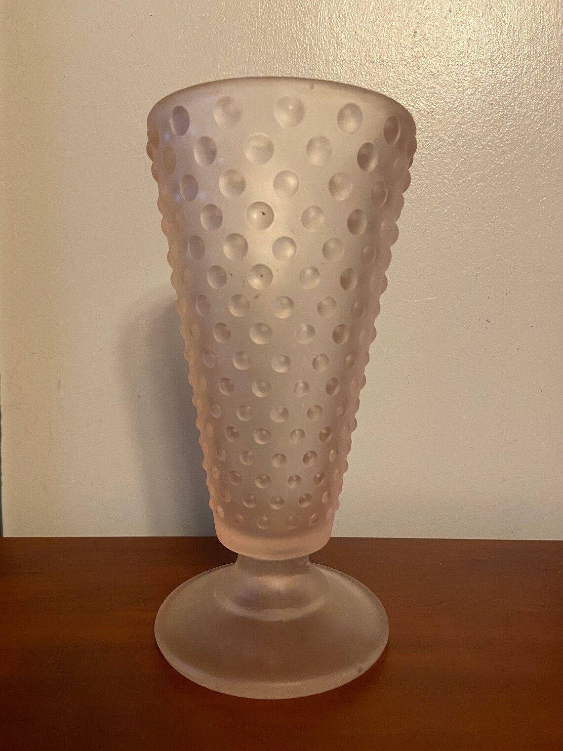 Vintage Frosted Pink Hobnail Vase Etsy
