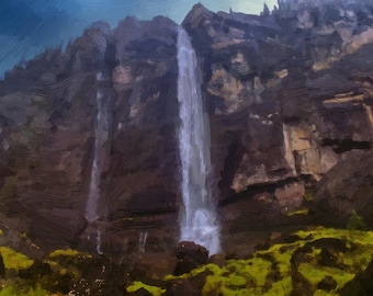 Painting From Photo - Mountain Waterfall Art | Waterfall Landscape | Waterfall Art Print - 0024p