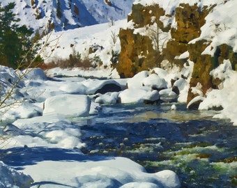 Winter Mountain Stream - Mountain Landscape Photo on Canvas - 0206p