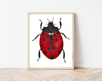 red ladybug, watercolor, art print, minimalist, bug painting, lady bug art, bug watercolor, ladybug