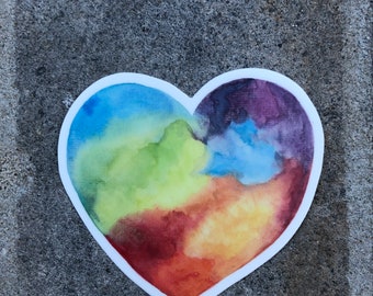 Rainbow heart sticker, vinyl sticker, waterproof, tumbler sticker, laptop sticker, original watercolor sticker, pride sticker