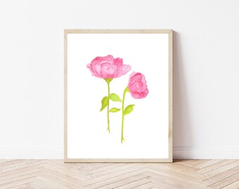 Soft pink flowers, watercolor, digital print, botanical watercolors