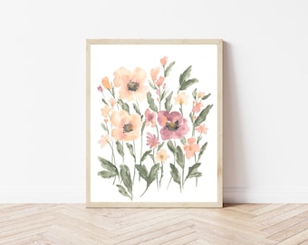 Abstract floral watercolor, neutral and berry color floral, floral watercolor, floral boutique watercolor, abstract watercolor