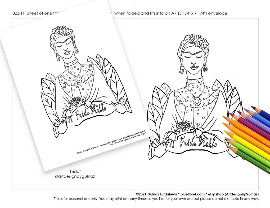 Frida Kahlo Coloring Set Digital Instant Download Floral | Etsy