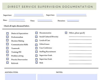 Printable Direct Service Clinical Supervision Note Template editable