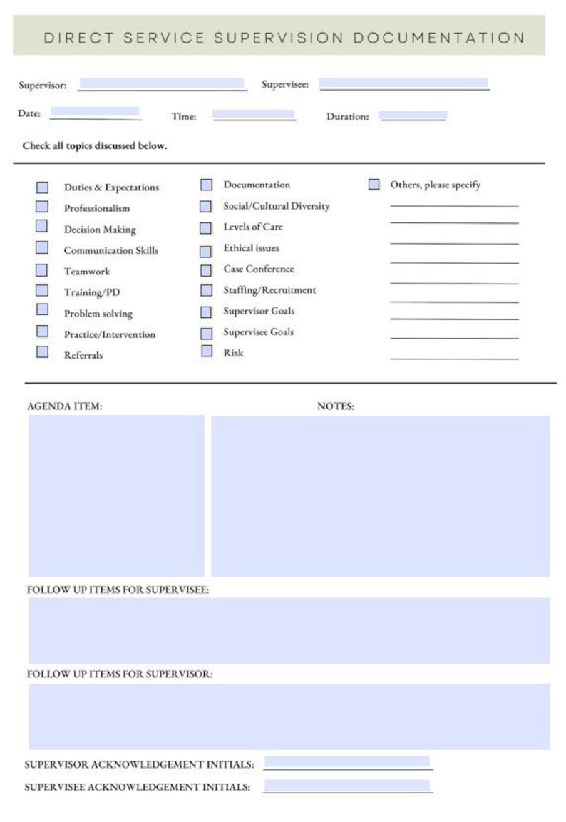 Direct Service/clinical Supervision Note Template Etsy Australia