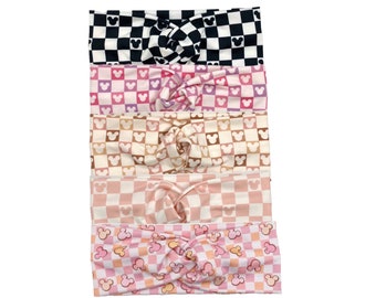 Mouse Ears Twist Headband: Soft Checkered Park Headband
