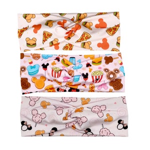 Bandeau favoris du parc, gâteries du parc, bandeaux inspirés de Disney, bandeau avec noeud, bandeaux torsadés, bandeaux pour infirmière, gâteries Disney, Mickey, turban