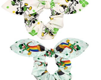 Mouse Scrunchie with Ears, St. Patrick's Day Cotton Bow