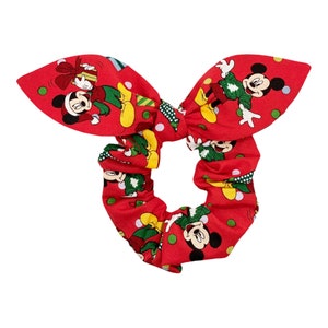 Mickey Mouse Green Mickey and Minnie Christmas Jingle Bells Patterned Scrunchie Disney Gift Christmas Scrunchie Disney Scrunchie