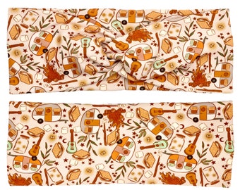 Camping Print Knot Headband: Soft Stretchy Boho Twist Headband