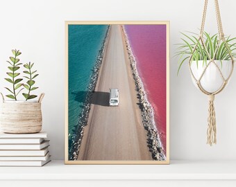Lake MacDonnell - Pink Salt Lake, Zuid-Australië, roze en blauw Salt Lake, kunst aan de muur, kunstafdrukken, prints voor thuis, natuur, landschap