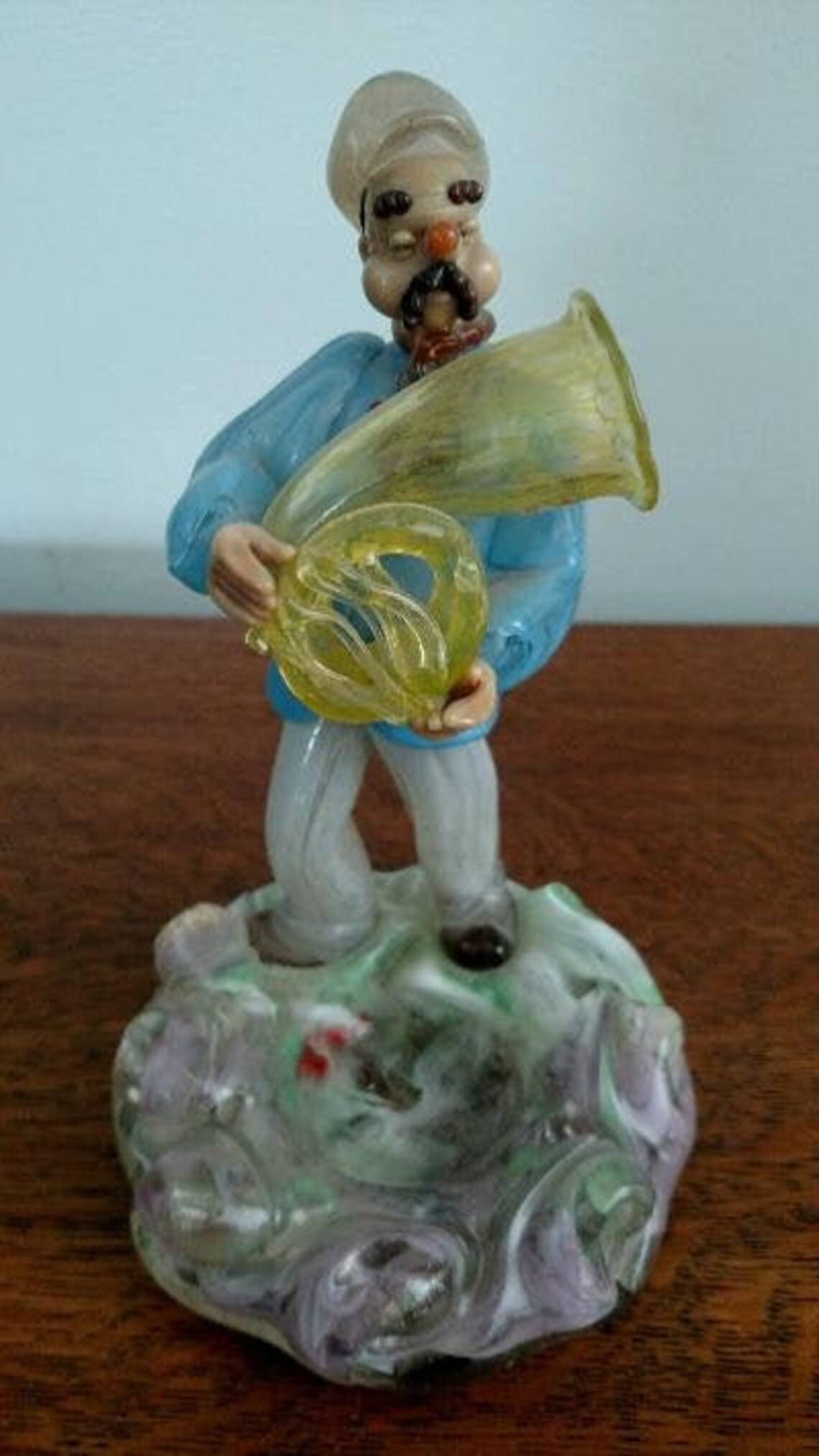 Czechoslovakian Bohemian Art Glass Tuba Player Figurine Etsy