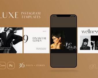 LUXE Instagram Template CANVA + PS, Instagram Story Templates, Feminine Instagram Posts, Luxury Instagram Feed, Minimal Instagram Template