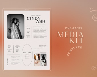 Influencer Media Kit Template Canva, 1 Page Media Kit, Modern Media Kit, Entrepreneur Media Kit, Photoshop Template, Press Kit Tik Tok