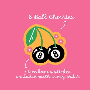 8 bal kersen sticker, girly stickers, trendy stickers, leuke stickers, aangepaste sticker