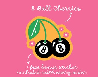 Pegatina de cerezas de 8 bolas, pegatinas para chicas, pegatinas modernas, pegatinas lindas, pegatinas personalizadas
