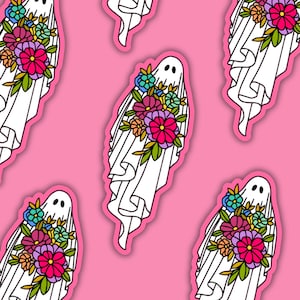 Flower Ghost Sticker, Spooky Stickers, Halloween Sticker
