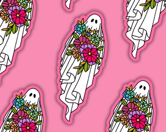Pegatina fantasma de flores, pegatinas espeluznantes, pegatina de Halloween