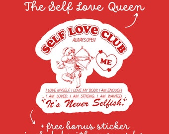 Self Love Club Sticker, Motivational Stickers, Self Love Queen, Happy Sticker
