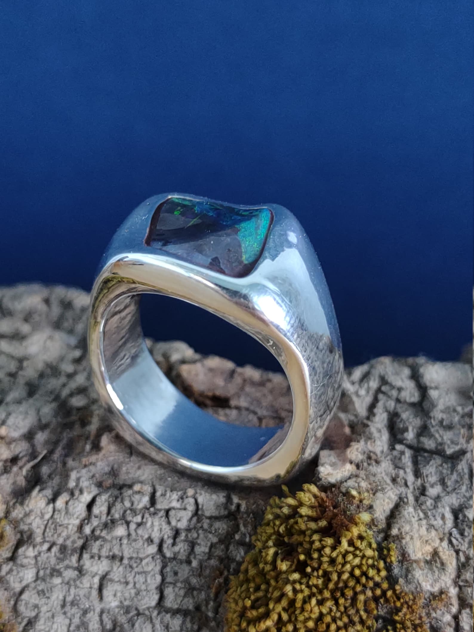 Boulder Opal Sterling Silver Men's Ring Etsy