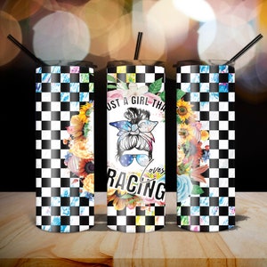 Sublimation racing tumbler designs Skinny 20oz with Checkered Flag Car Racing girl for straight and tapered tumblers PNG fileDigitaldownload