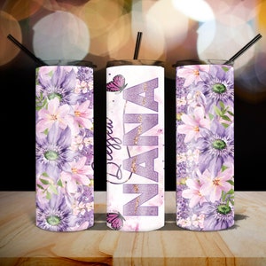 Sublimation Design Skinny Tumbler 20oz With Blessed Nana Purple Floral Tumbler for straight and tapered tumblers PNG file Digital download