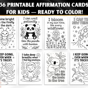 Cartões de Colorir com Afirmações para Crianças – 36 Páginas de SEL para Imprimir para Atenção Plena, Emoções e Confiança | Download Digital