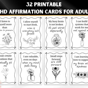 Printable ADHD Affirmation Cards for Adults – Self-Care Mental Health Support, Daily Positive Reminders, Digital Download PDF Set