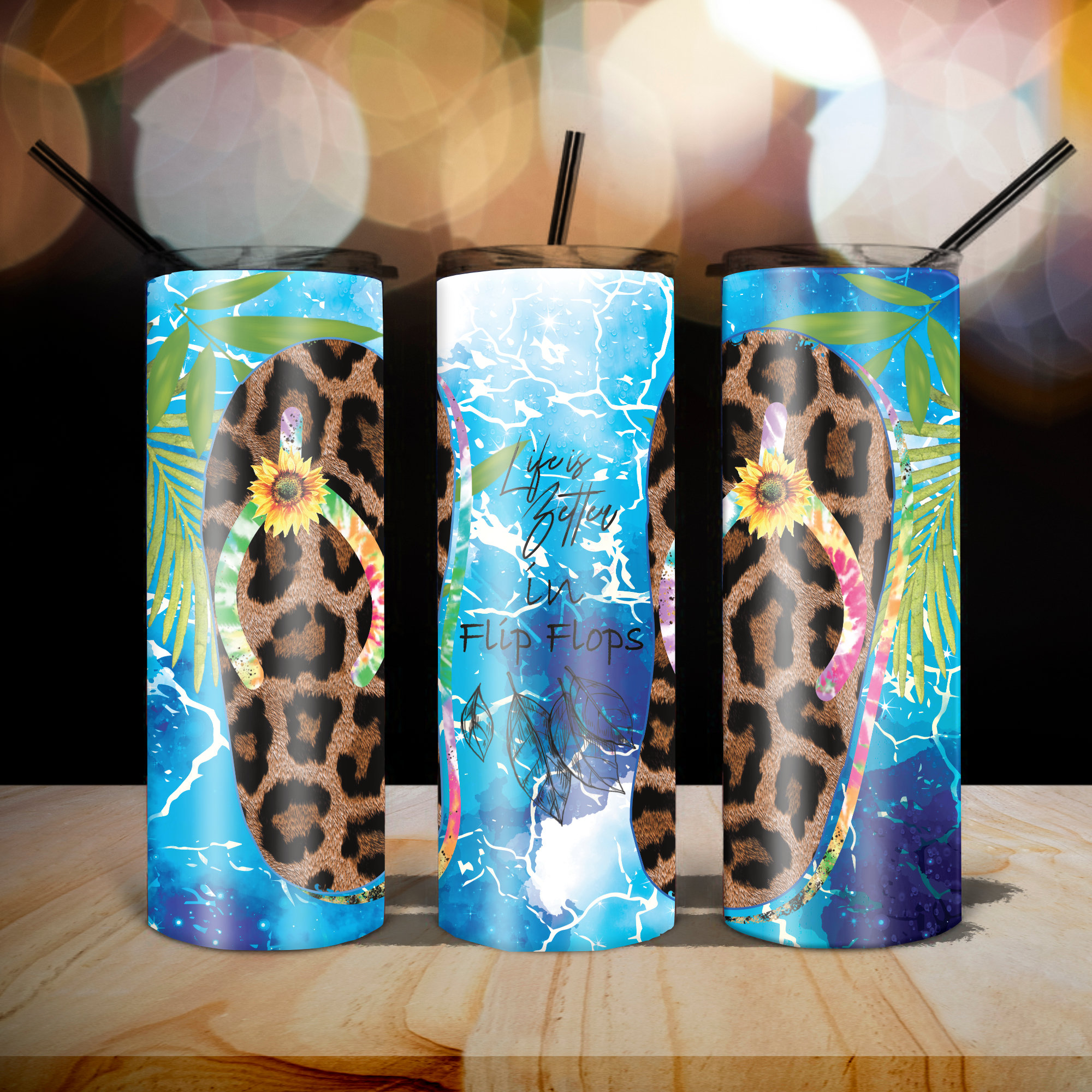 Sublimation design Skinny Tumbler 20oz with Leopard Flip Flops Etsy