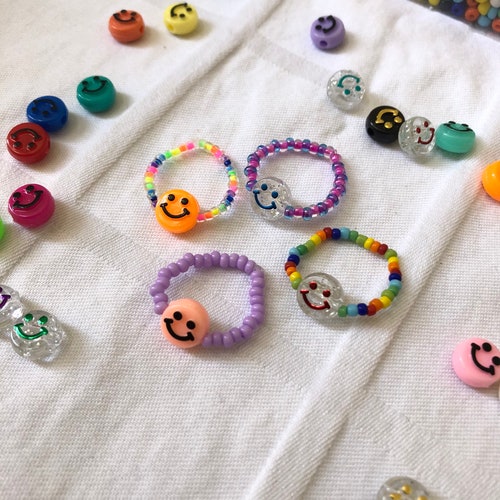 Smile Face Beaded Ring Happy Face Colorful Rings Beaded Rings - Etsy