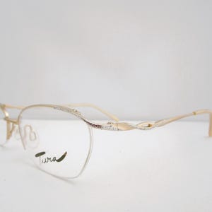 TURA Mod. 375 GLD Women's Gold & Sparkle Semi Rimless Eyeglass Frames 1990s Made in Japan