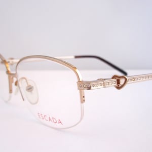 ESCADA VES607S Women's Semi Rimless Eyeglasses Frames Gold with Hearts & Crystals New Old Stock