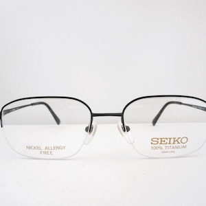 Montures de lunettes semi-sans monture SEIKO T 568 noir titane pour homme Japon Neuf Old Stock