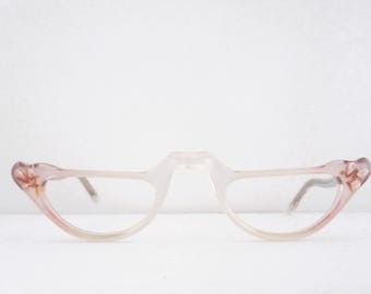 Vintage May USA Cat Eye Reading Glasses, Ivory Pink Half-Frame