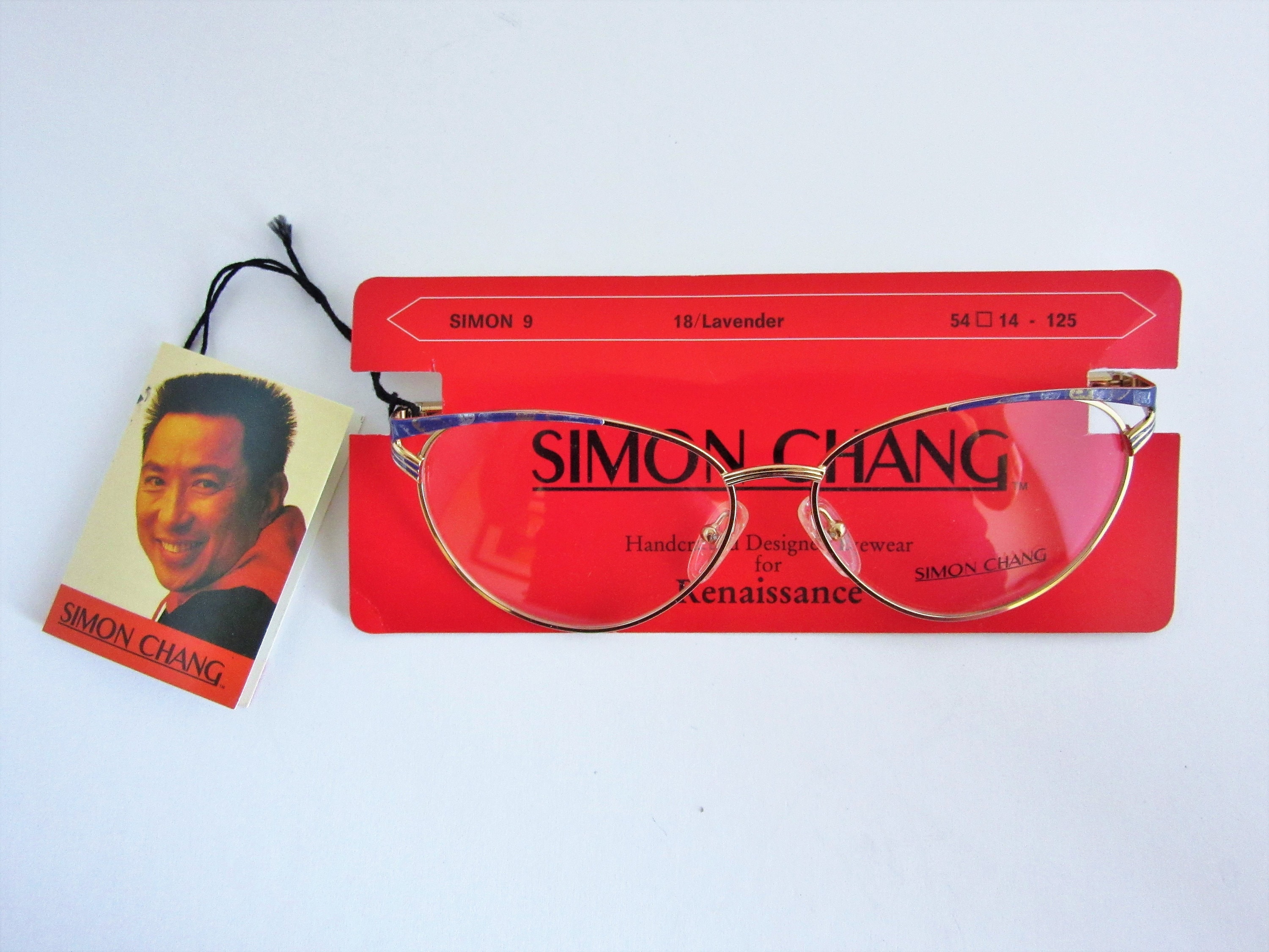 Vintage Simon Chang Cat Eye Eyeglass Frames, Gold Lavender  display picture 2
