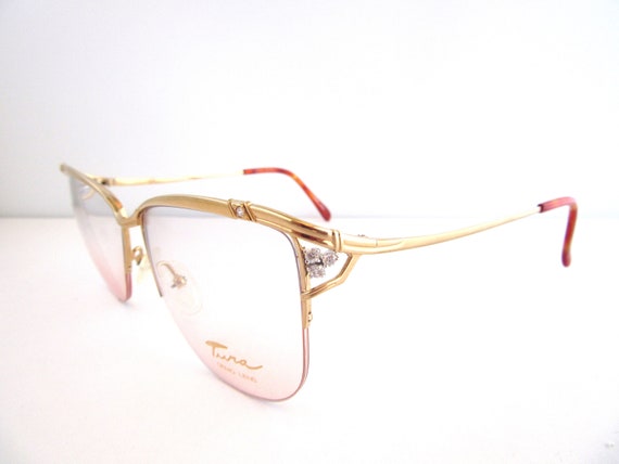Tura Crystal Eyeglass Frames, Gold Semi Rimless, Japan NOS  display picture 2