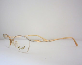 TURA Mod. 375 GLD Damen Gold & Sparkle Halbrand Brillenfassungen 1990er Jahre Made in Japan