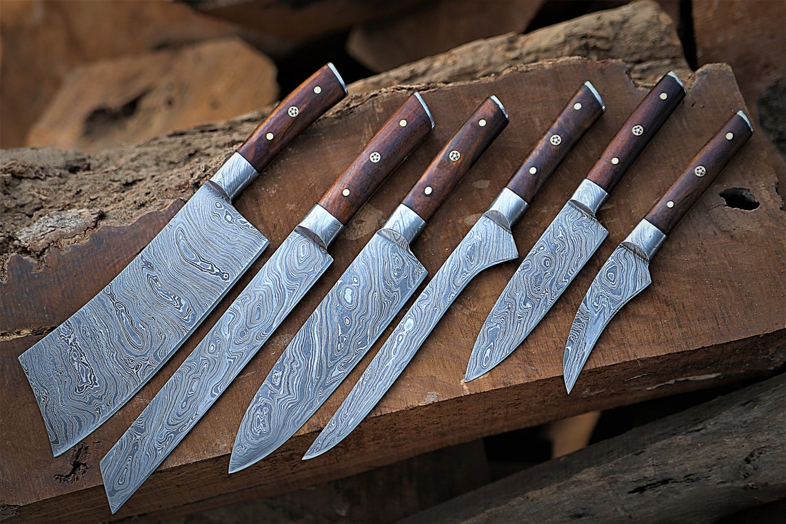 Hand Chef Knife set of 6 Damascus Steel knives Etsy