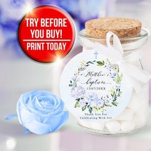 Favor Tags Template Round, Christening Tags, Printable Baptism Favor Tags, First Communion Tags, Baptism Stickers  Baptism Favors BP9
