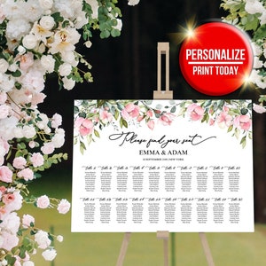 Wedding Seating Chart Template, Wedding Seating Sign Template, Wedding Table Seating Plan Sign,Instant Download,Wedding Seating Poster W003